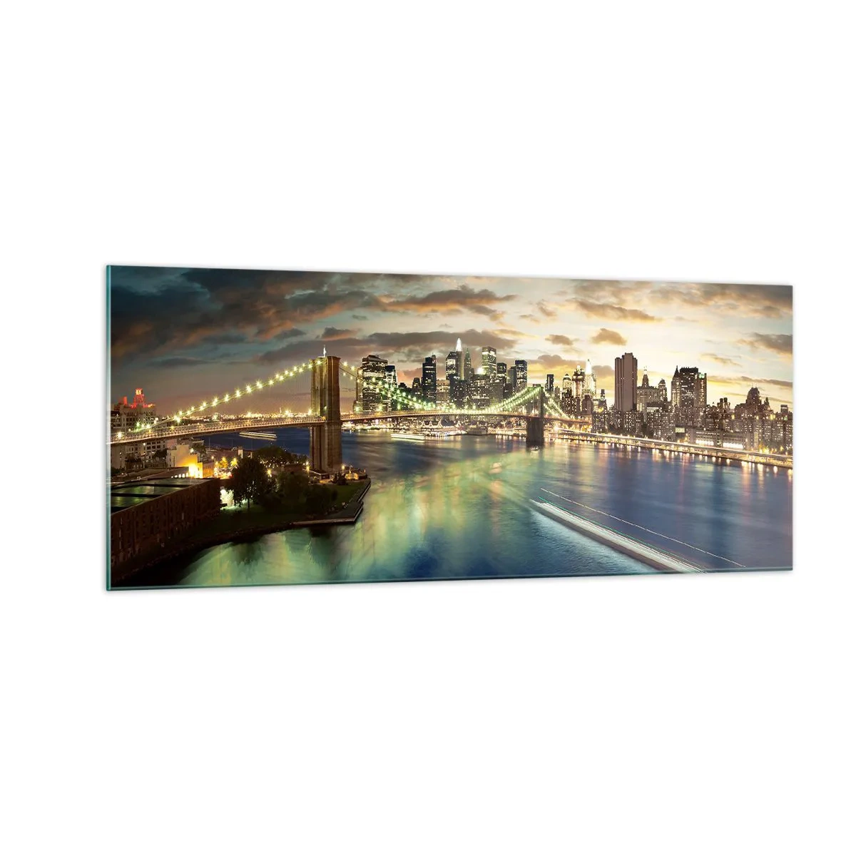 Quadro em vidro - Uma noite bem iluminada em Manhattan - 100x40 cm