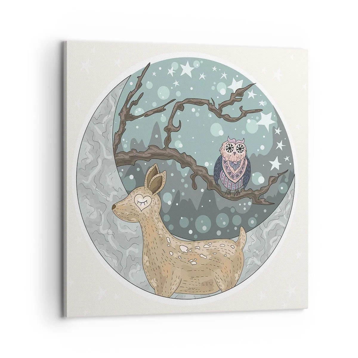 Quadro em tela - Noite na floresta como em um conto de fadas - 60x60 cm