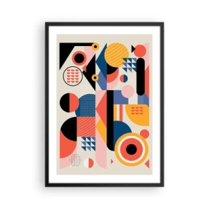 Pôster com moldura preta - Abstração geométrica colorida com formas dinâmicas - 50x70cm - Composição: brincar - Decoração de parede moderna para a sala de estar e quarto ARTTOR