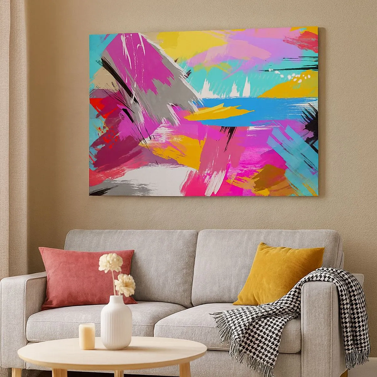 Quadro em tela - Abstração dinâmica em cores intensas - 70x50cm - Pinte, pinte, mais uma vez - Decoração de parede moderna para a sala de estar e quarto ARTTOR