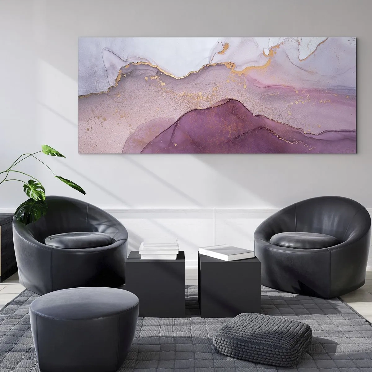 Quadro em vidro - Ondas de lilás e roxo - 160x50 cm