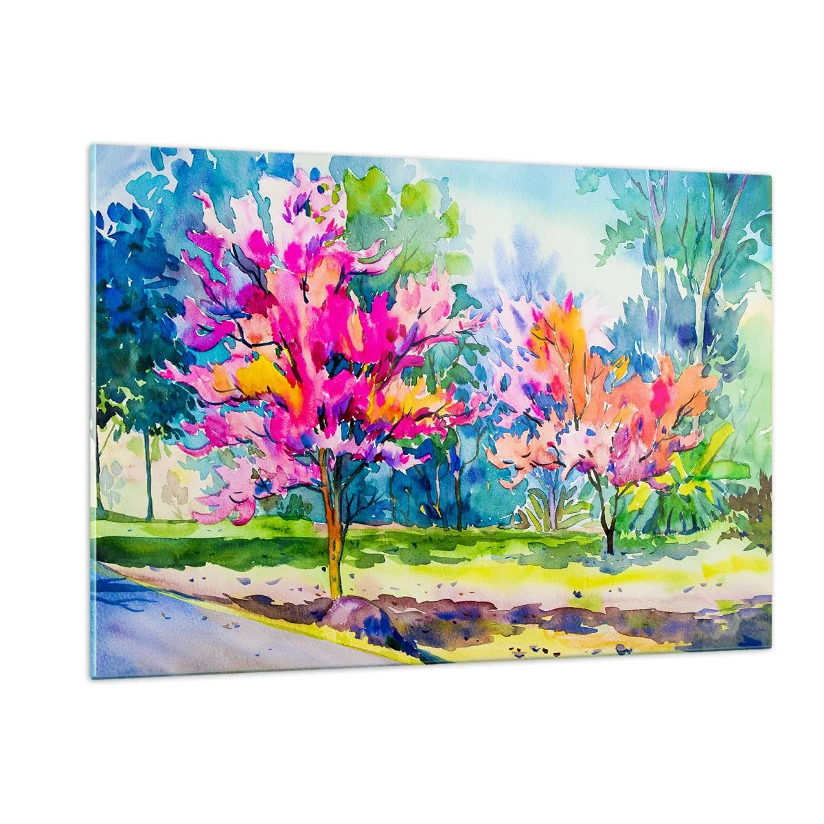 Quadro em vidro - Um jardim arco-íris no brilho da primavera - 120x80 cm