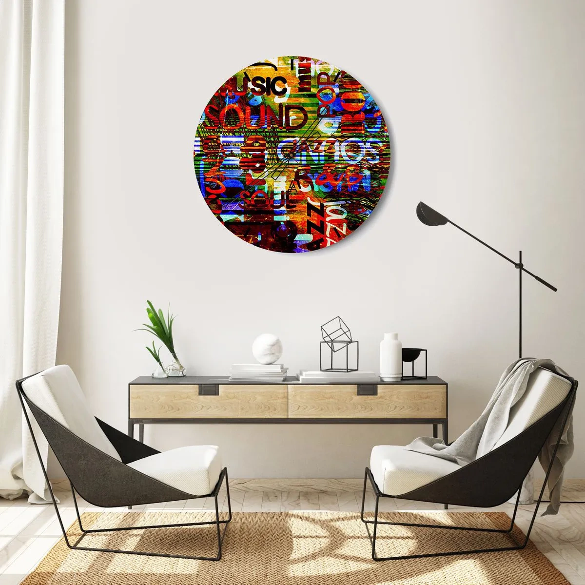 Relógio de parede - Relógio em vidro - Todas as cores do som - 30x30 cm