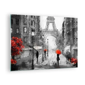 Quadro em vidro - A Torre Eiffel em uma paisagem monocromática com detalhes em vermelho - 70x50cm - Todos os caminhos levam a ela - Decoração de parede moderna para a sala de estar e quarto ARTTOR