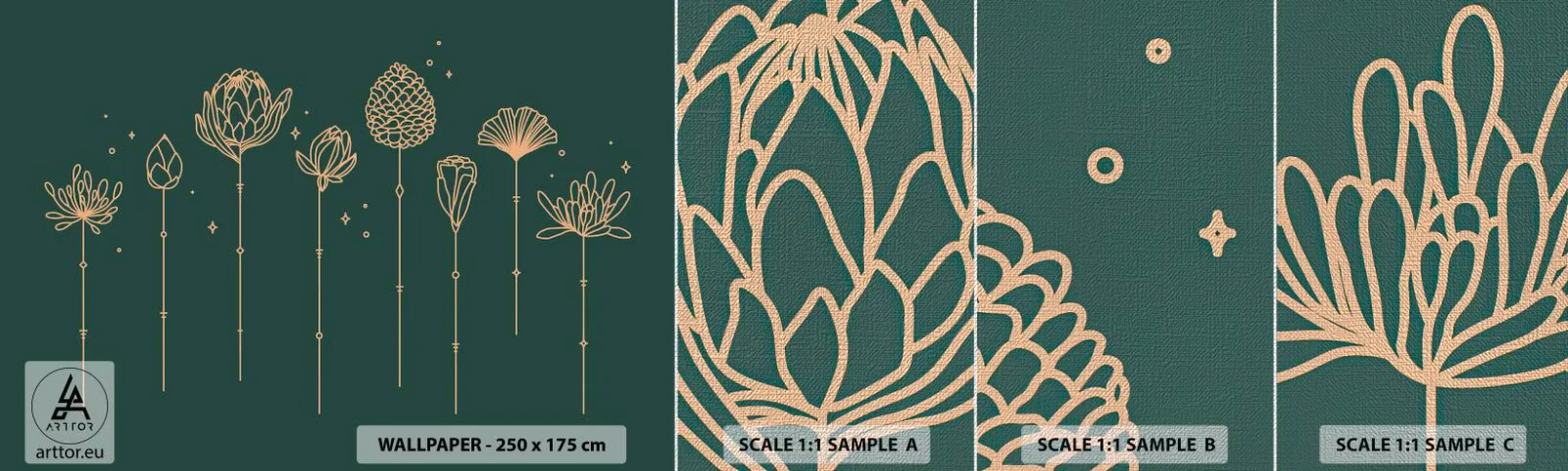 Amostra de papel de parede Premium Canvas - A família RAMOS - Flores, Art Deco, Minimalista - 100x30 cm