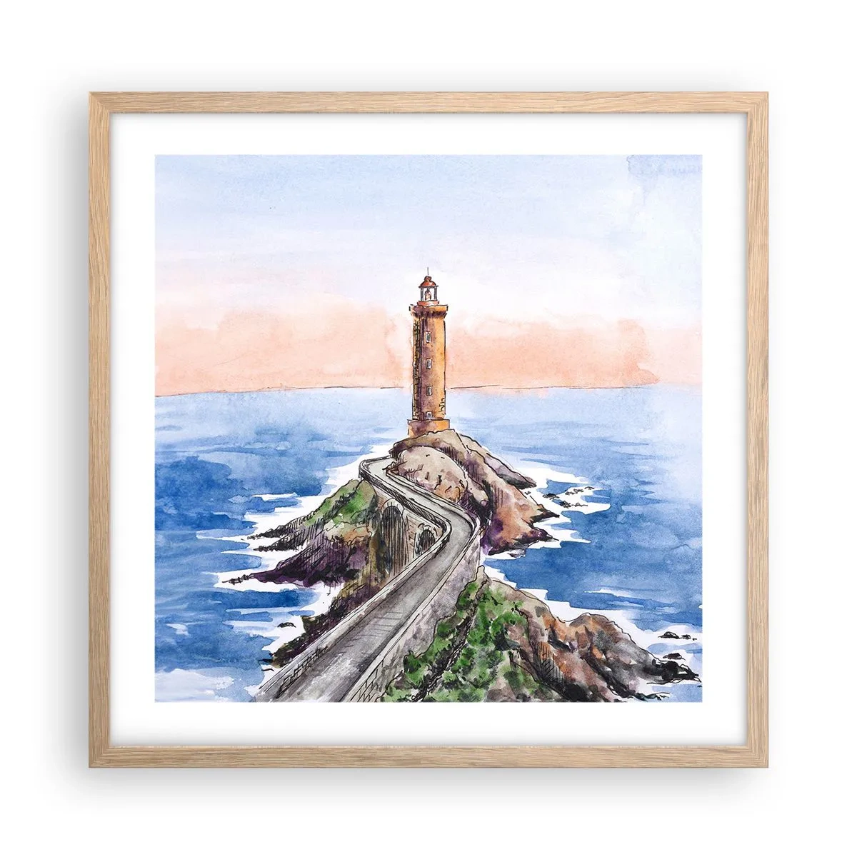 Pôster com moldura de carvalho claro - De frente para o mar - 50x50 cm