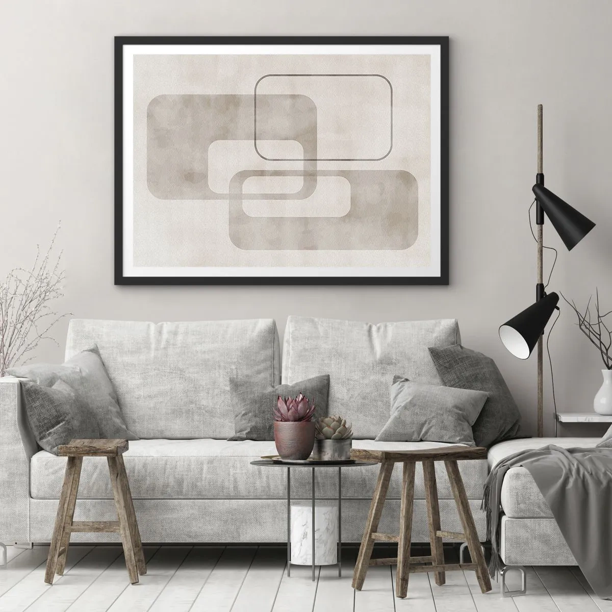 Pôster com moldura preta - Argamassa geométrica - 70x50 cm