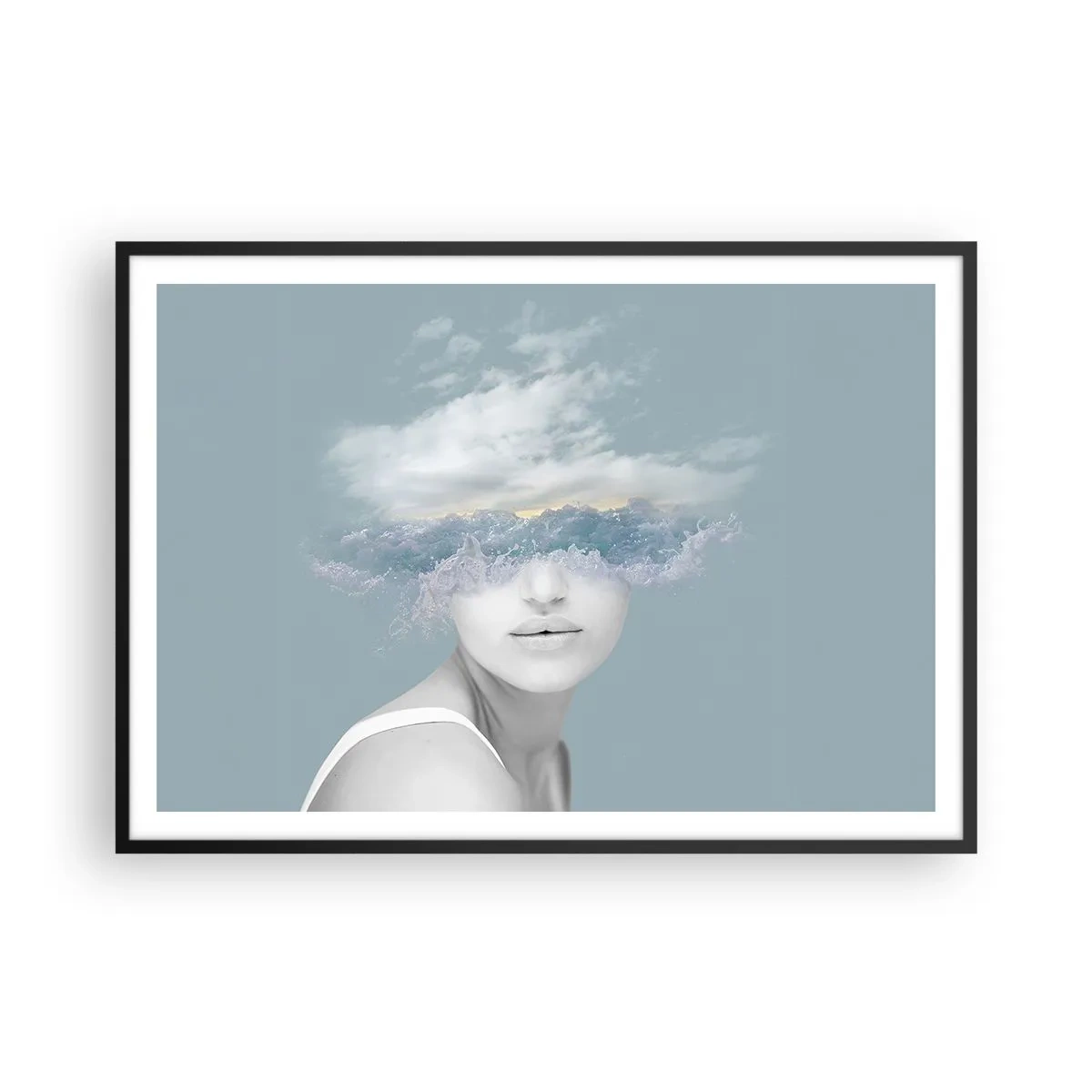 Pôster com moldura preta - Com a cabeça nas nuvens - 100x70 cm