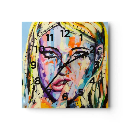 Relógio de parede - Relógio em vidro - Olhe-a diretamente nos olhos - 40x40 cm