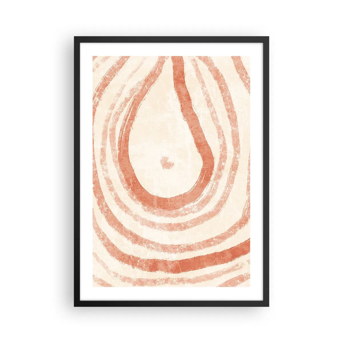 Pôster com moldura preta - Um padrão abstrato em cores quentes e terrosas. - 50x70cm - Círculos de coral – composição - Decoração de parede moderna para a sala de estar e quarto ARTTOR