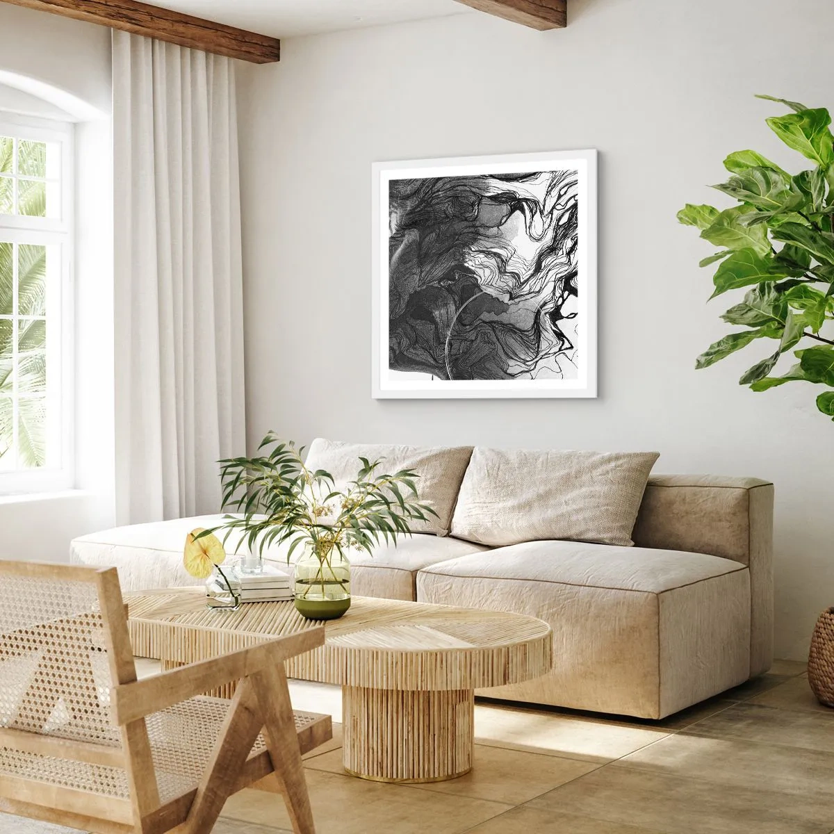 Pôster em moldura branca - Entrelaçados em sonhos - 60x60 cm