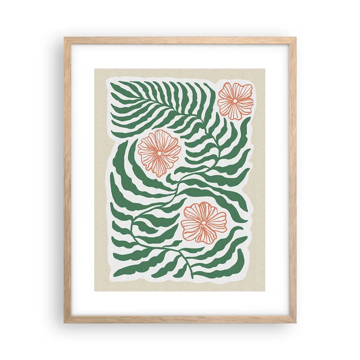 Pôster com moldura de carvalho claro - Florescendo em verde - 40x50 cm