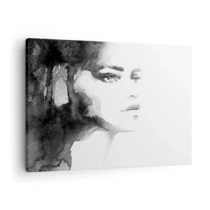 Quadro em tela - Um retrato sutil de uma mulher em tons de preto e branco - 70x50cm - Feita de mistério e névoa - Decoração de parede moderna para a sala de estar e quarto ARTTOR