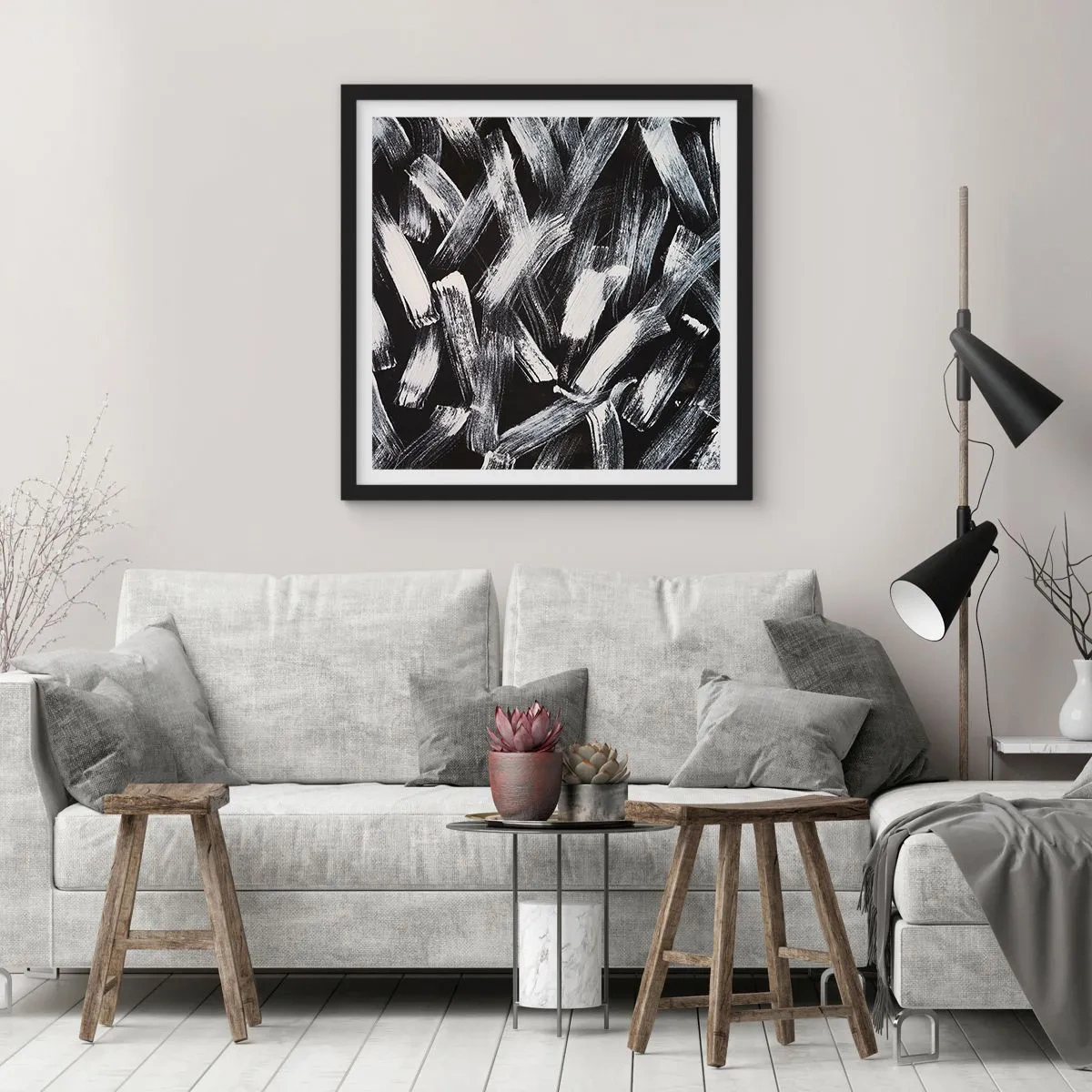 Pôster com moldura preta - Abstração no espírito industrial - 40x40 cm