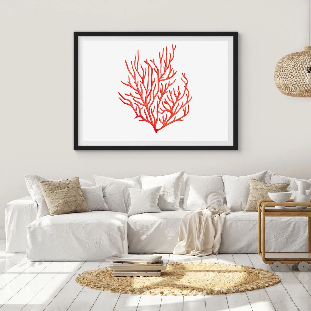 Pôster com moldura preta - Filigrana coral - 100x70 cm