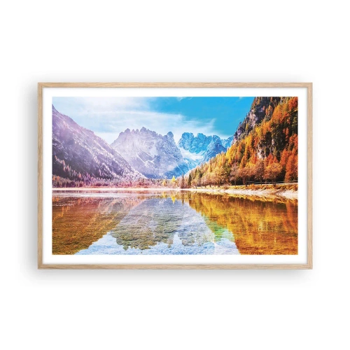 Pôster com moldura de carvalho claro - E nas montanhas é outono - 91x61 cm