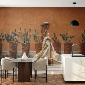 Papel de Parede Premium Canvas - Estilo hippie - Boho, Mulher, Cactos - 100x70 cm