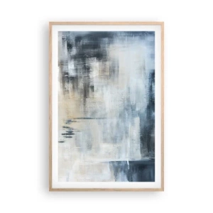 Pôster com moldura de carvalho claro - Atrás da cortina azul - 61x91 cm