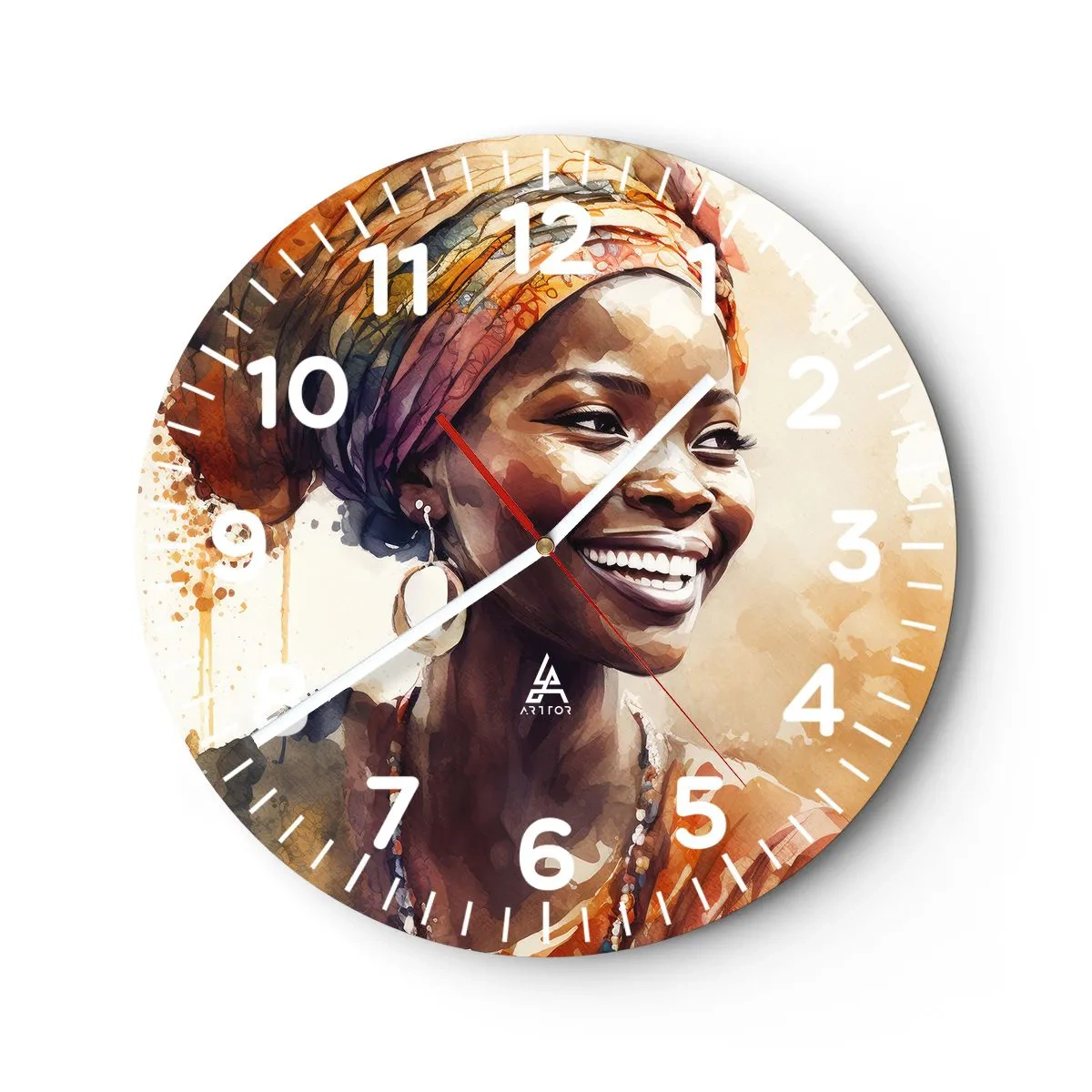 Relógio de parede - Relógio em vidro - Rainha africana - 40x40 cm