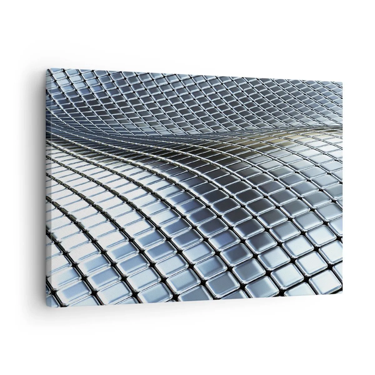 Quadro em tela - Estrutura moderna feita de quadrados metálicos - 70x50cm - Onda de prata metálica - Decoração de parede moderna para a sala de estar e quarto ARTTOR