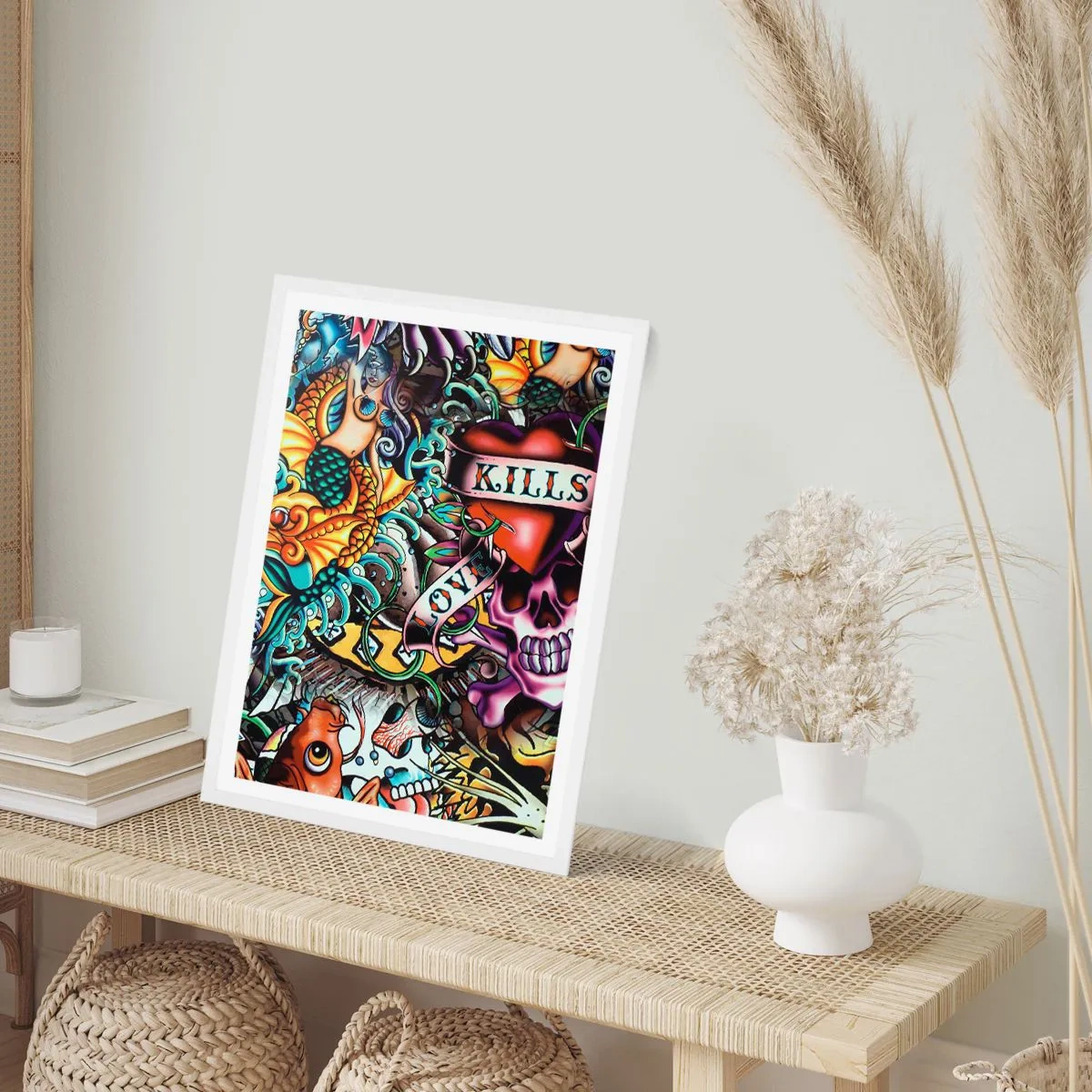 Pôster em moldura branca - O sonho do tatuador - 40x50 cm