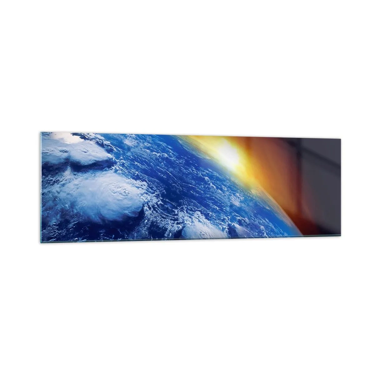 Quadro em vidro - Nascer do sol sobre o planeta azul - 160x50 cm
