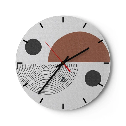 Relógio de parede - Relógio em vidro - Padrão geométrico em tons de marrom e preto - 30x30cm - Perfeição das rodas - Decoração de parede moderna para a sala de estar, cozinha e quarto ARTTOR