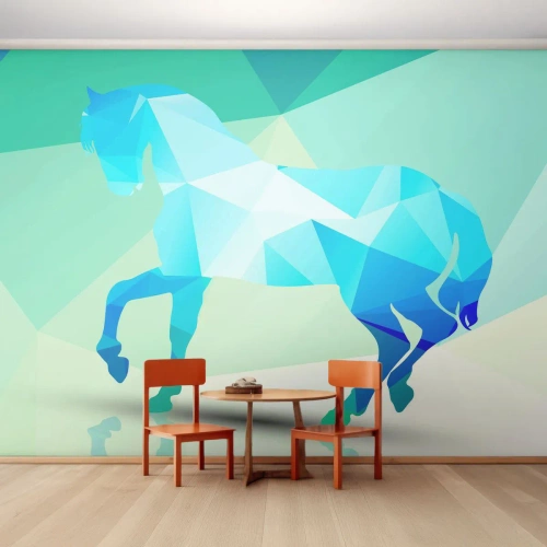 Papel de Parede Premium Canvas - Cavalo geométrico em turquesa - Animais, Cavalo, Figura Geométrica - 400x280 cm