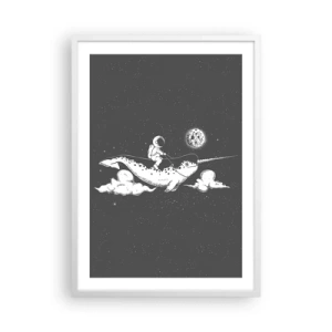 Pôster em moldura branca - Cavaleiro Espacial - 50x70 cm