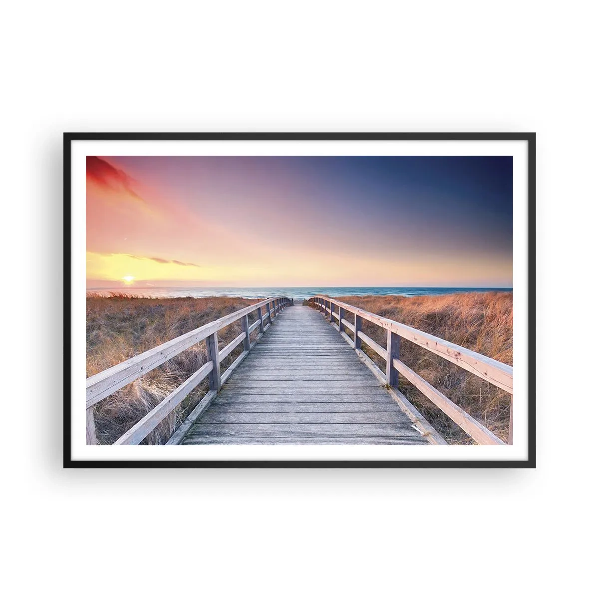 Pôster com moldura preta - Aurora da noite do Báltico - 100x70 cm