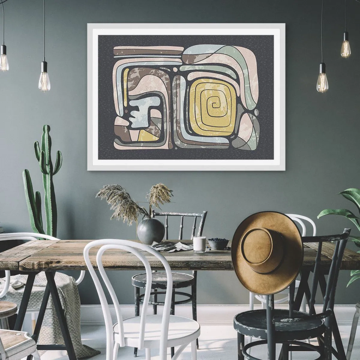 Pôster em moldura branca - Abstração no espírito pré-colombiano - 100x70 cm