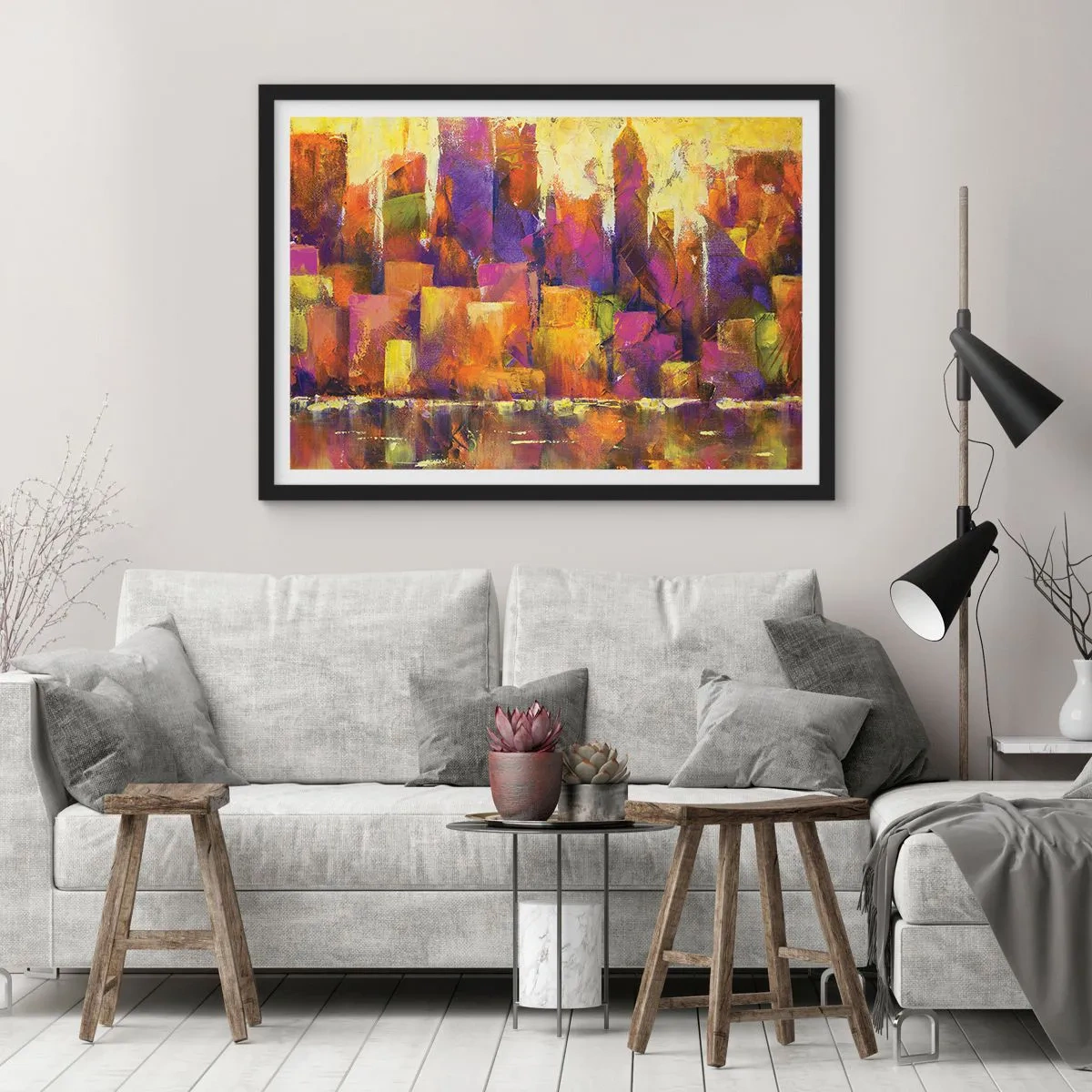 Pôster com moldura preta - Composição metropolitana - 70x50 cm