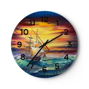 Relógio de parede - Relógio em vidro - Corajosamente contra as ondas - 30x30 cm