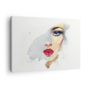 Quadro em tela - Um retrato em aquarela de uma mulher com um olhar intenso. - 70x50cm - Reflexão numa gota de água - Decoração de parede moderna para a sala de estar e quarto ARTTOR