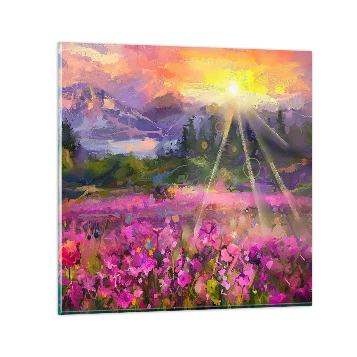 Quadro em vidro - No vale sob os cuidados do sol - 40x40 cm