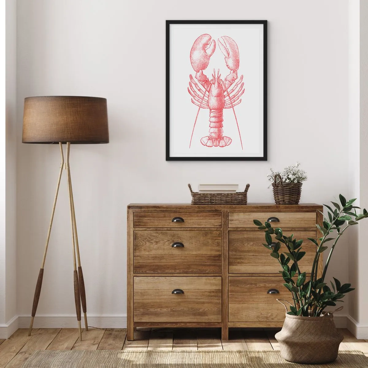 Pôster com moldura preta - Desenho de lagosta vintage em fundo claro - 50x70cm - Uma lagosta digna de Homero - Decoração de parede moderna para a sala de estar e quarto ARTTOR