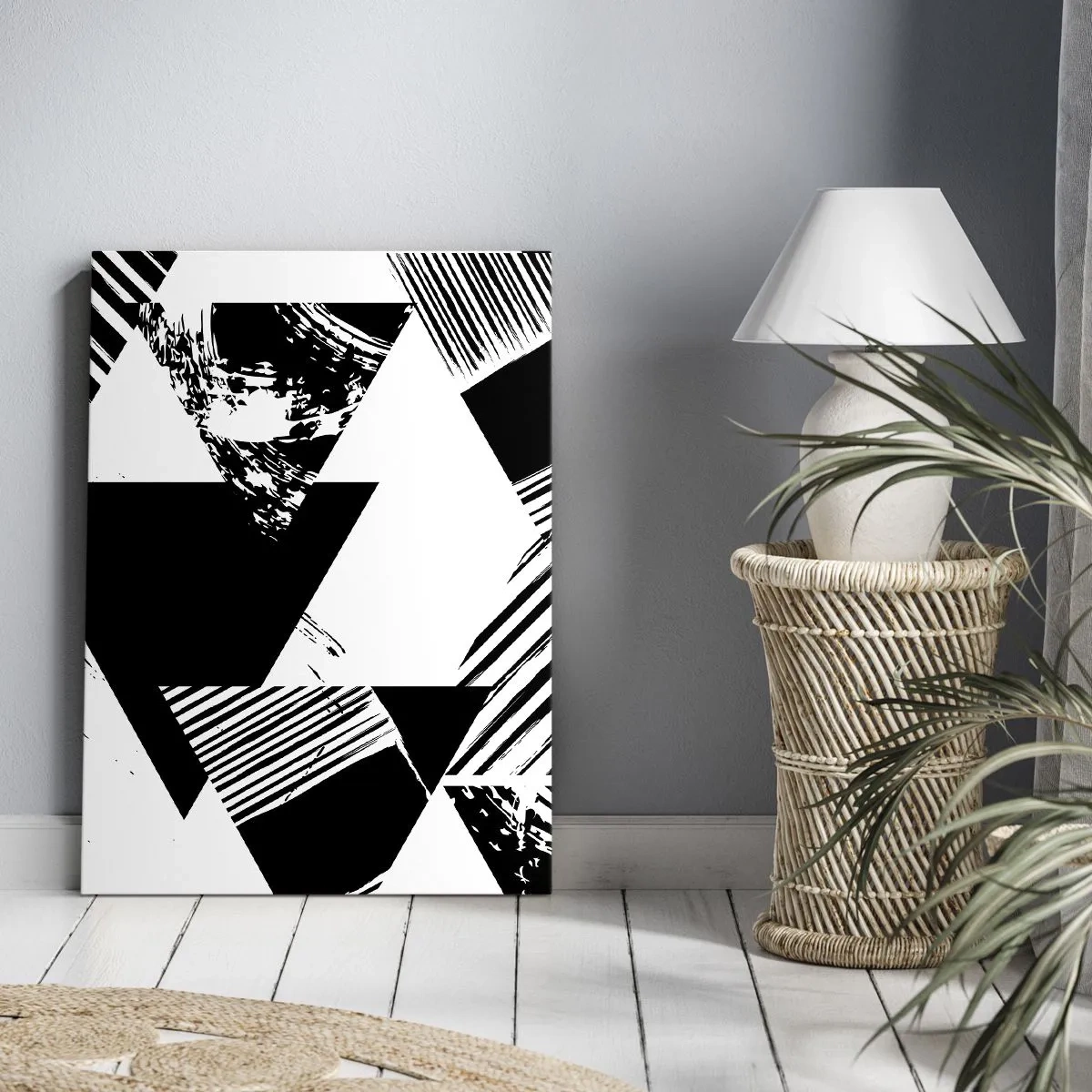 Quadro em tela - Chuva de triângulos - 65x120 cm