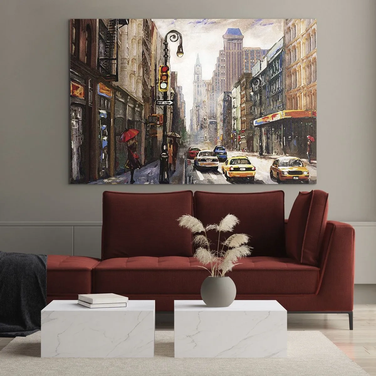 Quadro em vidro - Nova York – colorida também na chuva - 120x80 cm