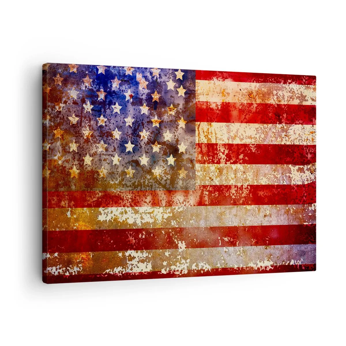 Quadro em tela - Bandeira dos EUA estilizada com efeito envelhecido - 70x50cm - A glória não será esquecida - Decoração de parede moderna para a sala de estar e quarto ARTTOR