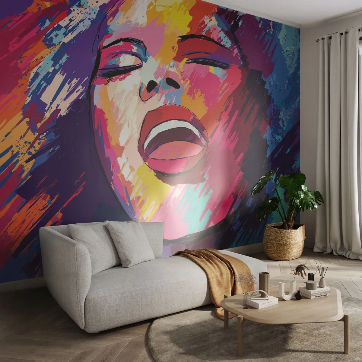 Papel de Parede Standard Eco - Cantar uma vida inteira - Cantor, Abstração, Retrato de uma mulher - 200x140 cm