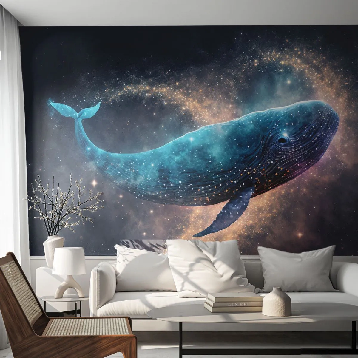 Papel de Parede Autocolante Deluxe Sticker - Existe um mundo assim… - Baleia, Magia, Fantástico - 500x350 cm