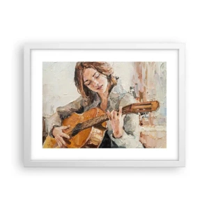 Pôster em moldura branca - Concerto de violão e coração de rapariga - 40x30 cm