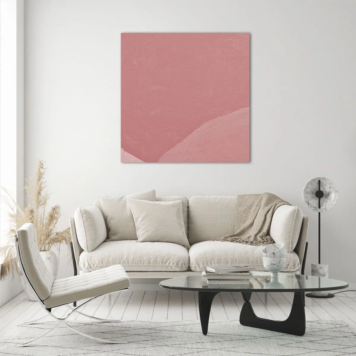 Quadro em vidro - Composição orgânica em rosa - 40x40 cm