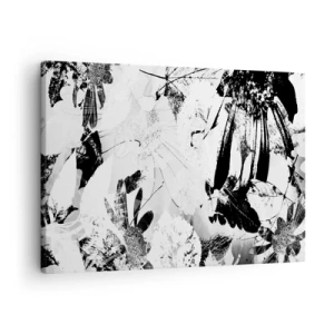 Quadro em tela - Flores abstratas em preto e branco em estilo minimalista - 70x50cm - Outono a preto e branco - Decoração de parede moderna para a sala de estar e quarto ARTTOR