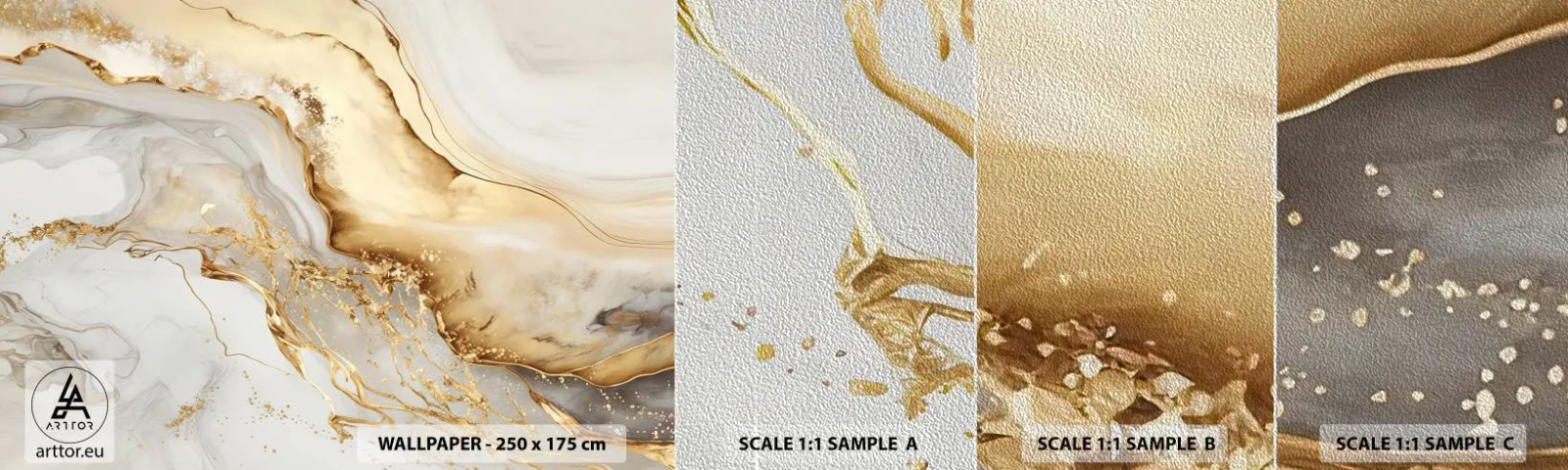 Amostra de papel de parede Premium Sand - Abstração: beleza e bondade - Mármore, Glamour, Elegante - 100x30 cm