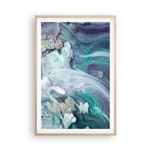 Pôster com moldura de carvalho claro - Correntes de azul - 61x91 cm