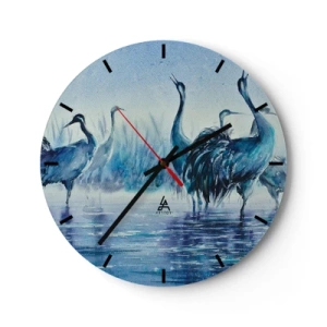 Relógio de parede - Relógio em vidro - Pintura em aquarela de aves pernaltas - 30x30cm - Reunião matinal - Decoração de parede moderna para a sala de estar, cozinha e quarto ARTTOR