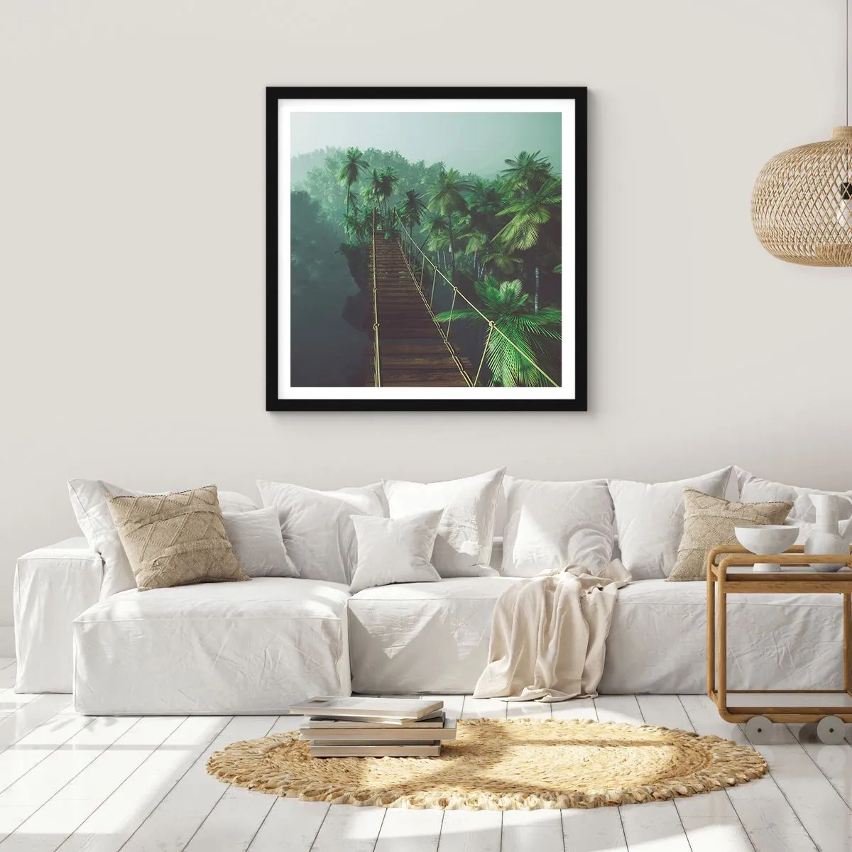 Pôster com moldura preta - Sobre o verde fervente - 40x40 cm