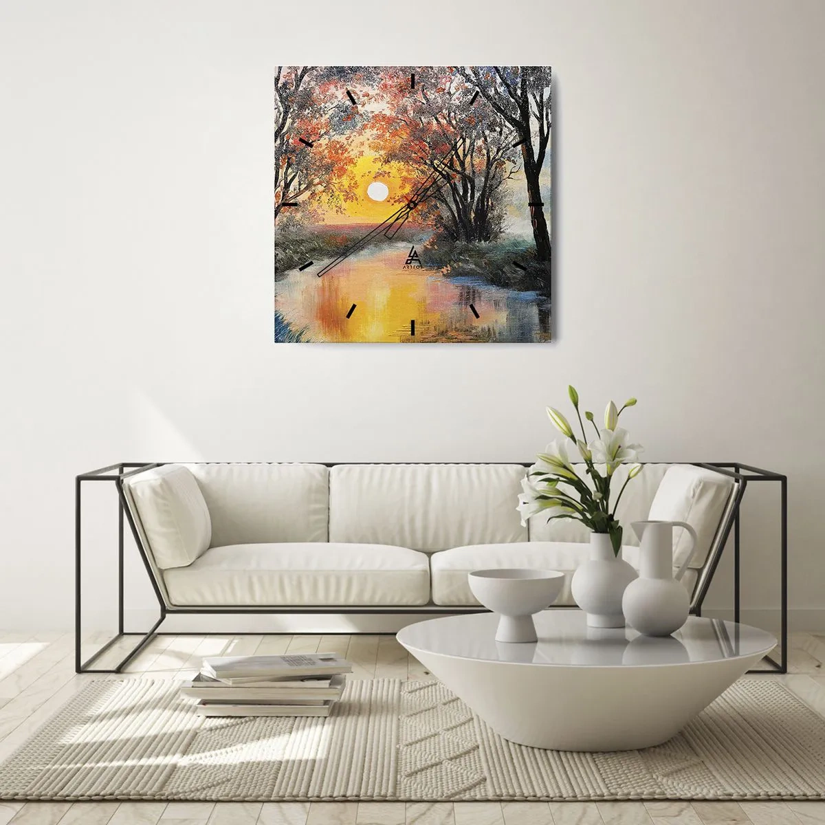 Relógio de parede - Relógio em vidro - Vibrações de outono - 30x30 cm