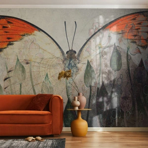 Papel de Parede Premium Canvas - Onde a borboleta se esconde na relva - Abstração, Borboleta, Natureza - 350x256 cm